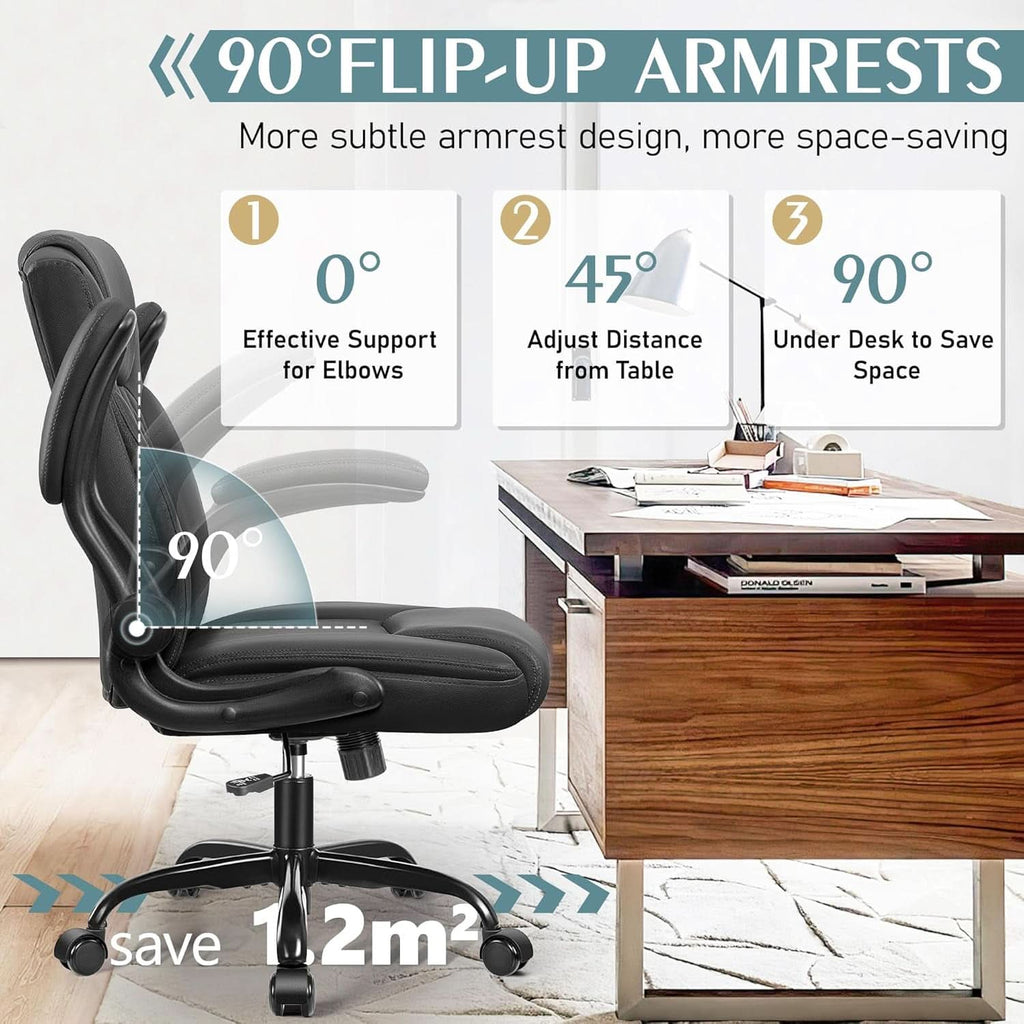 Ergonomic Leather Office Chair Adjustable Armrests Black-3