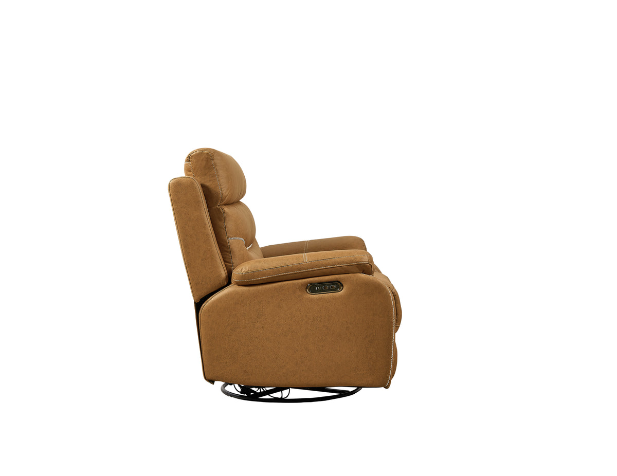 Power Rocker Recliner with 240° Swivel — Yellow/Brown Infinite Position for Living Room