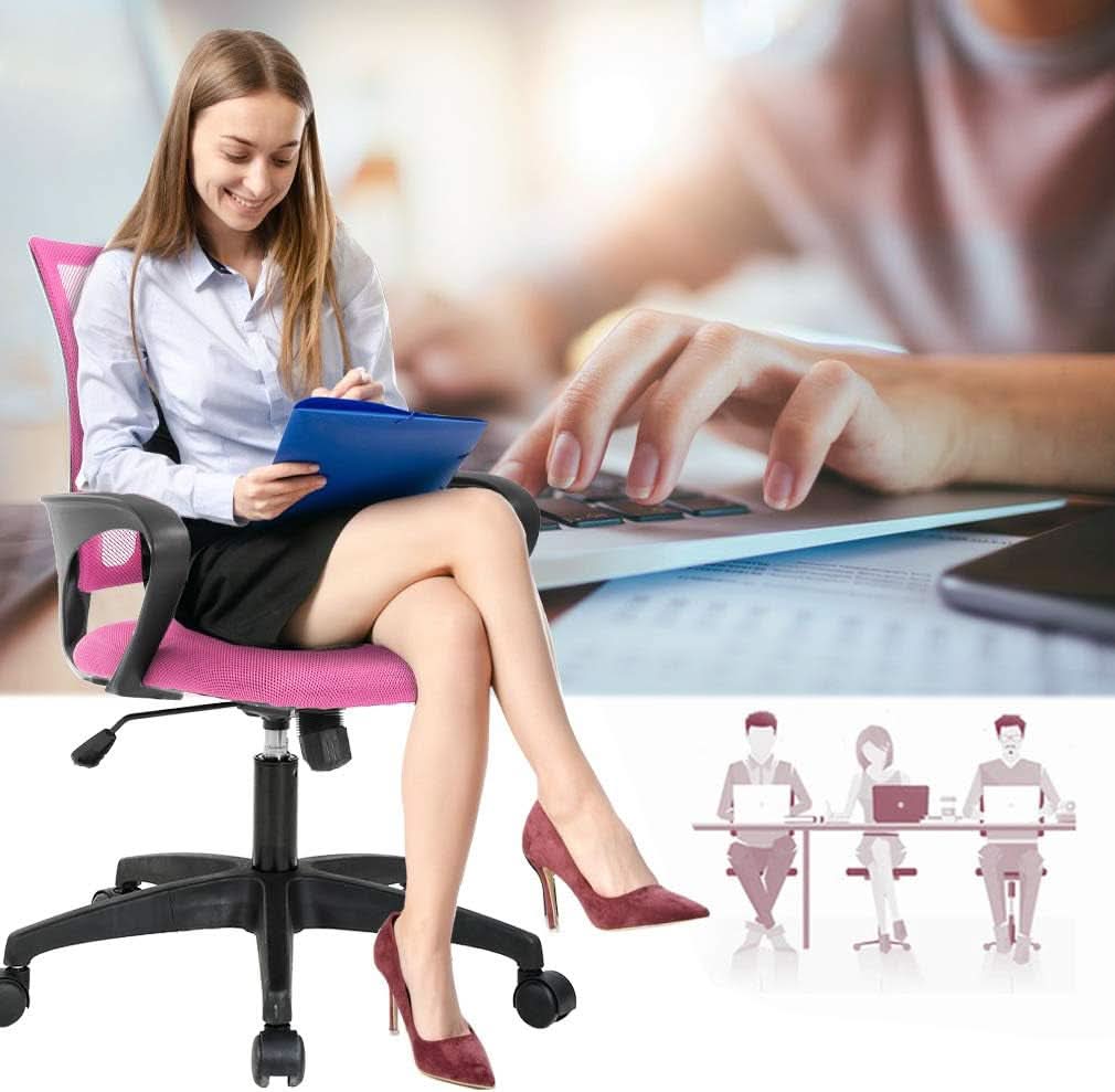 Pink Ergonomic Mesh Office Chair With Lumbar Support And Height Adjustable-3