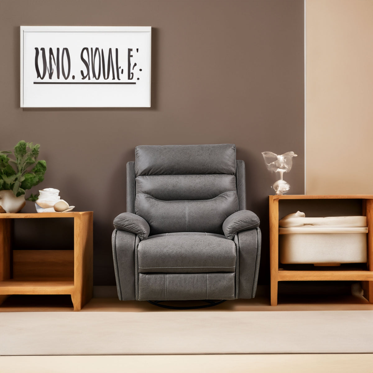 Power Rocker Recliner with 240° Swivel — Gray Infinite Position for Living Room