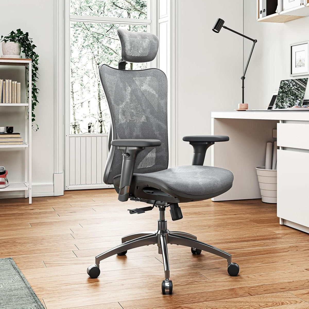 Grey Ergonomic Office Chair With Adjustable Headrest-1