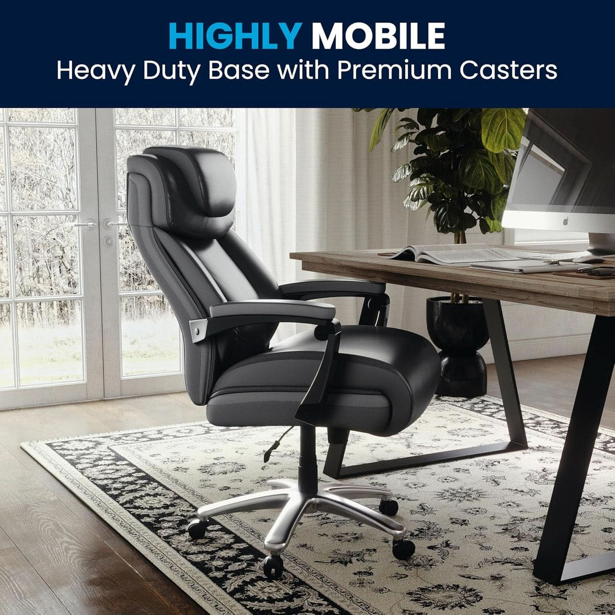High-Back Headrest Ergonomic Office Chair Black LeatherSoft-4
