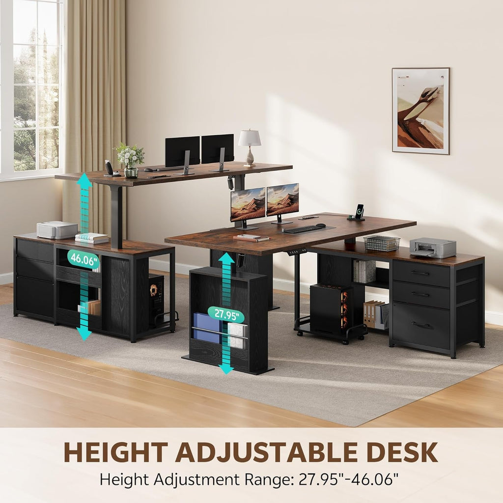 63 Inch L Shaped Desk Adjustable Height Rustic Brown Memory Presets-2