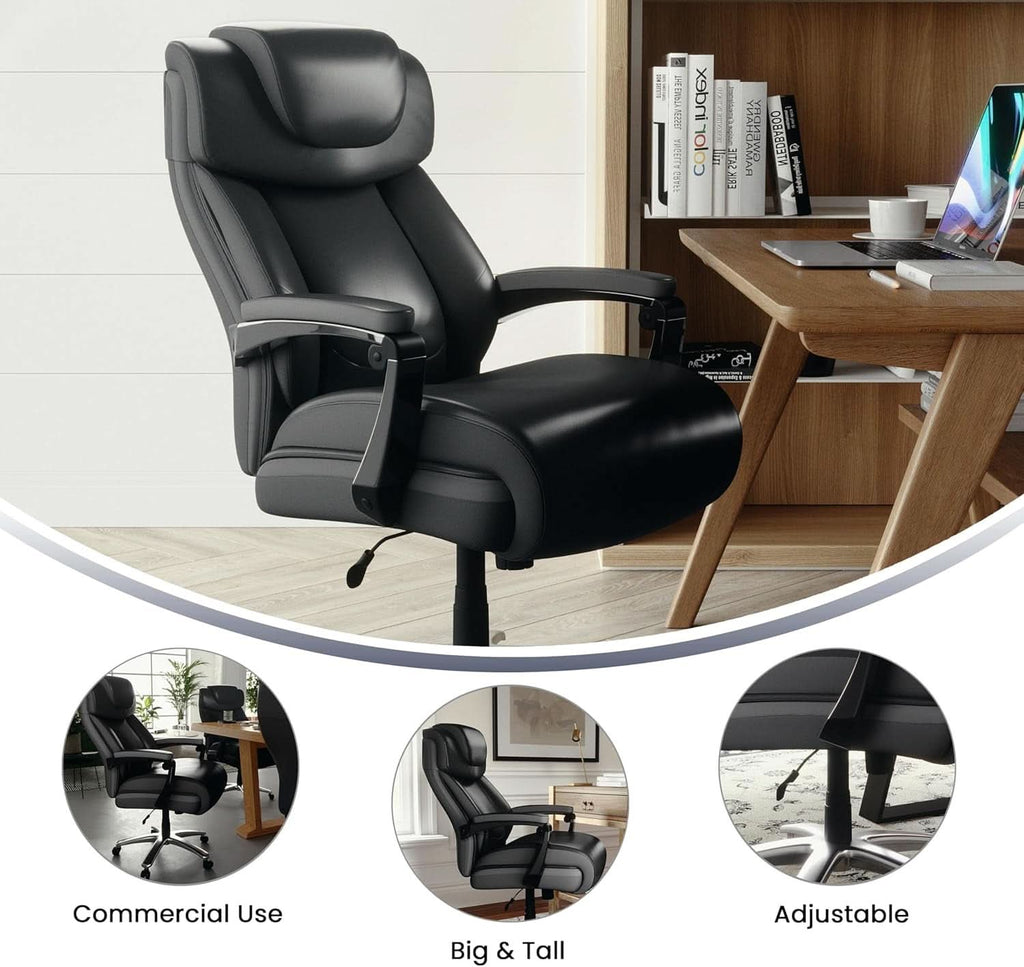 High-Back Headrest Ergonomic Office Chair Black LeatherSoft-3