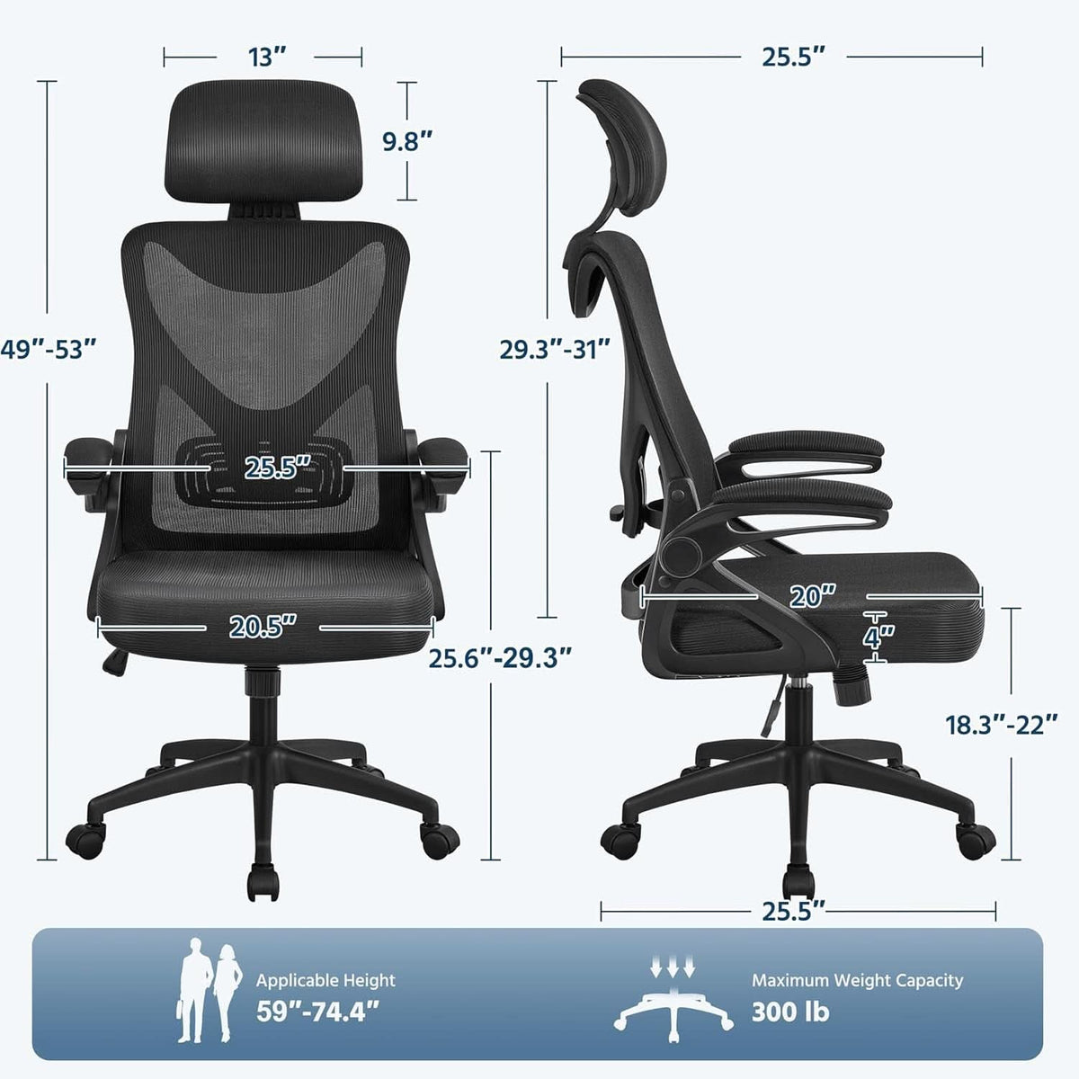 Black Ergonomic Office Chair With Adjustable Headrest And Flip Up Armrests-2