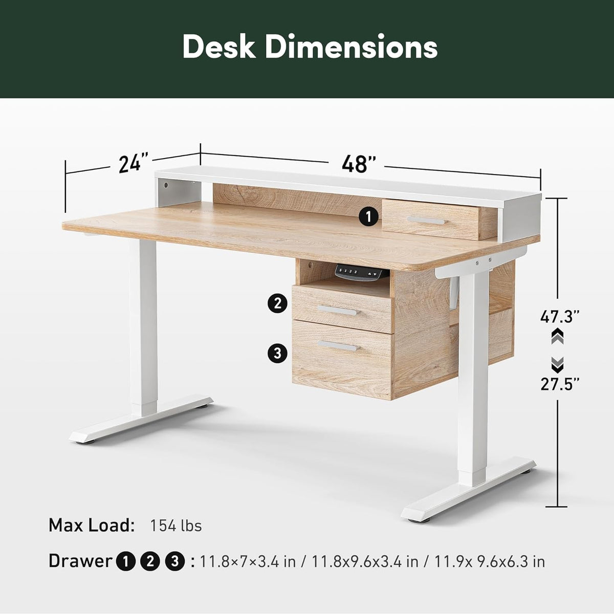 Maple Electric Ergonomic Standing Desk 48x24 Inches-1