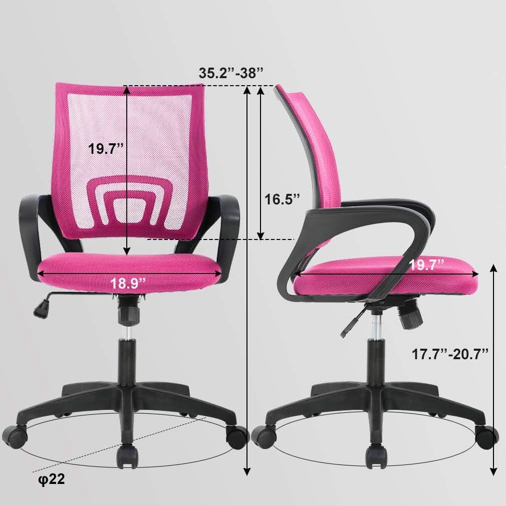 Pink Ergonomic Mesh Office Chair With Lumbar Support And Height Adjustable-2