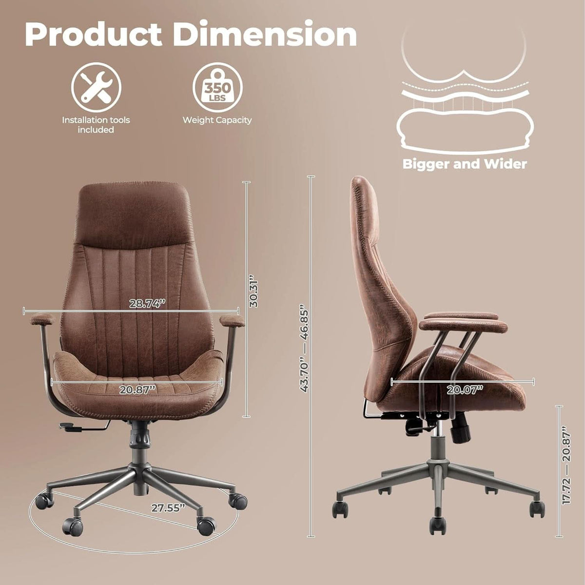 Ergonomic Office Chair High Back Dark Coffee Executive-1