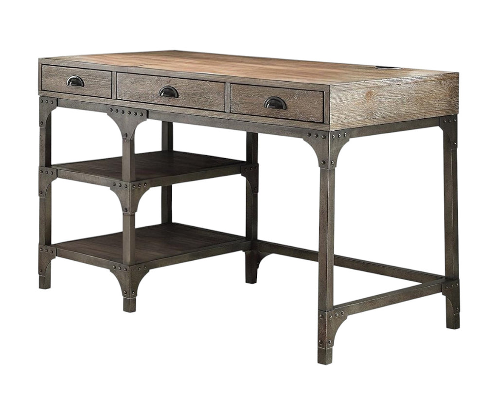 47" Natural and Gray Writing Desk with 3 Drawers