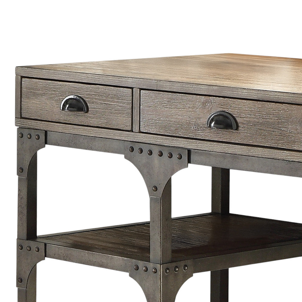47" Natural and Gray Writing Desk with 3 Drawers