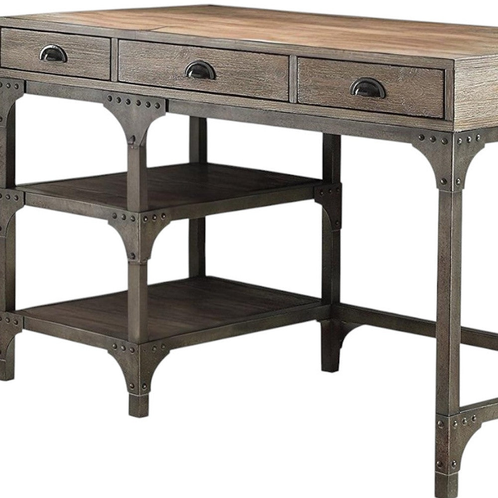 47" Natural and Gray Writing Desk with 3 Drawers