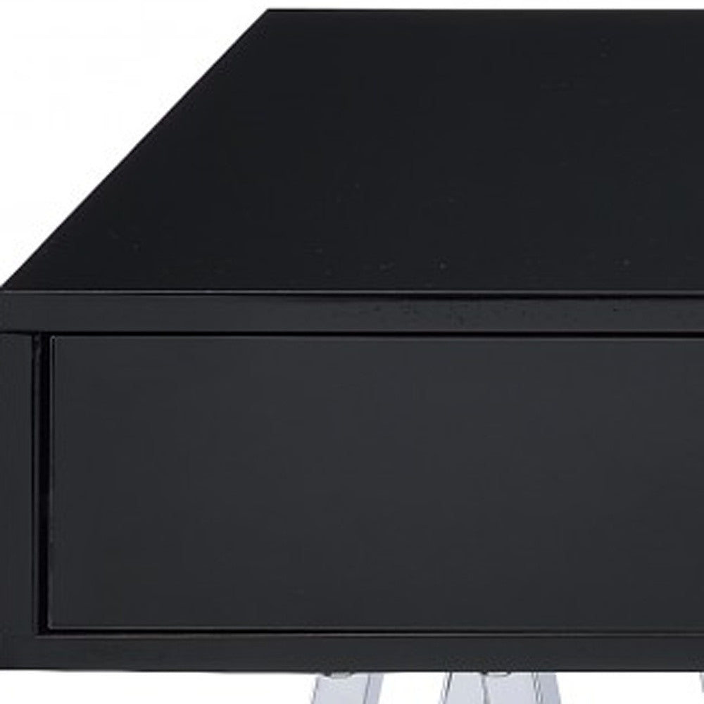 54" Black and Silver Writing Desk with 2 Drawers