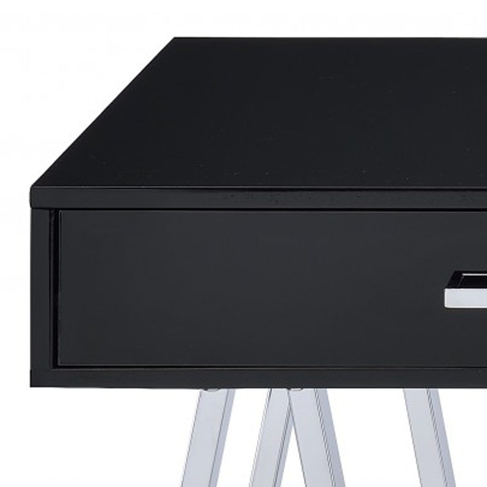 54" Black and Silver Writing Desk with 2 Drawers