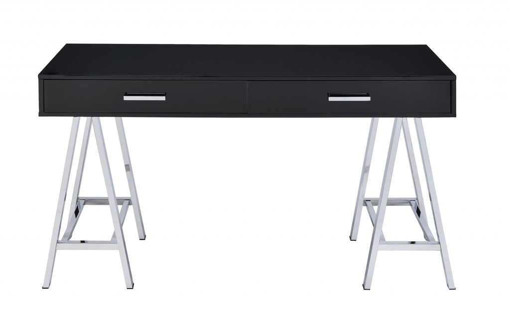 54" Black and Silver Writing Desk with 2 Drawers