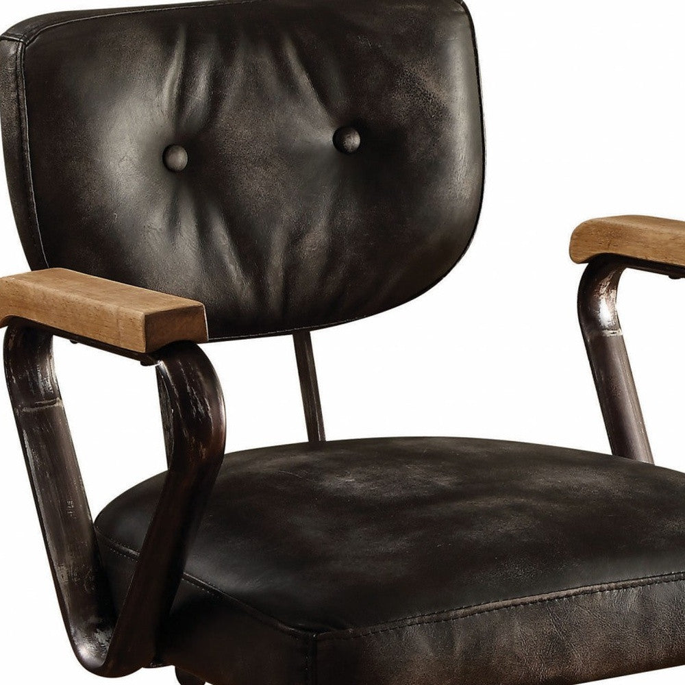 Black & Dark Brown Executive Office Chair | Adjustable Swivel, Top Grain Leather, Rolling Casters