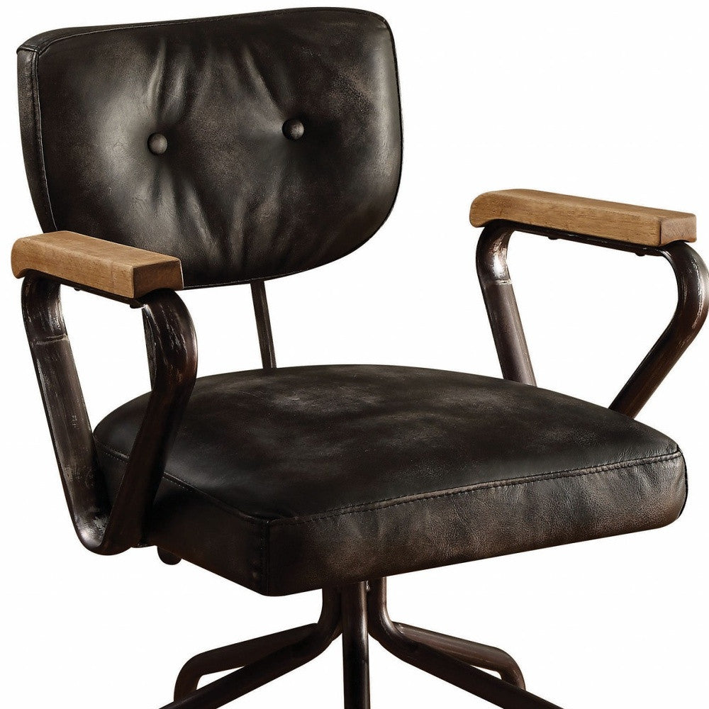Black & Dark Brown Executive Office Chair | Adjustable Swivel, Top Grain Leather, Rolling Casters