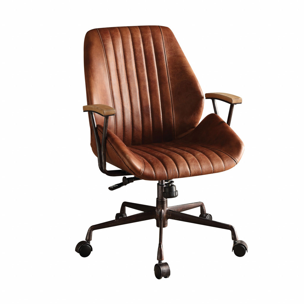 Brown Executive Office Chair | Adjustable Swivel Leather, Rolling Casters, Ergonomic Comfort