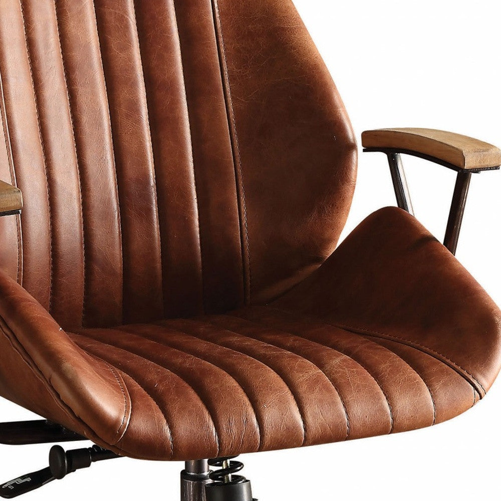 Brown Executive Office Chair | Adjustable Swivel Leather, Rolling Casters, Ergonomic Comfort