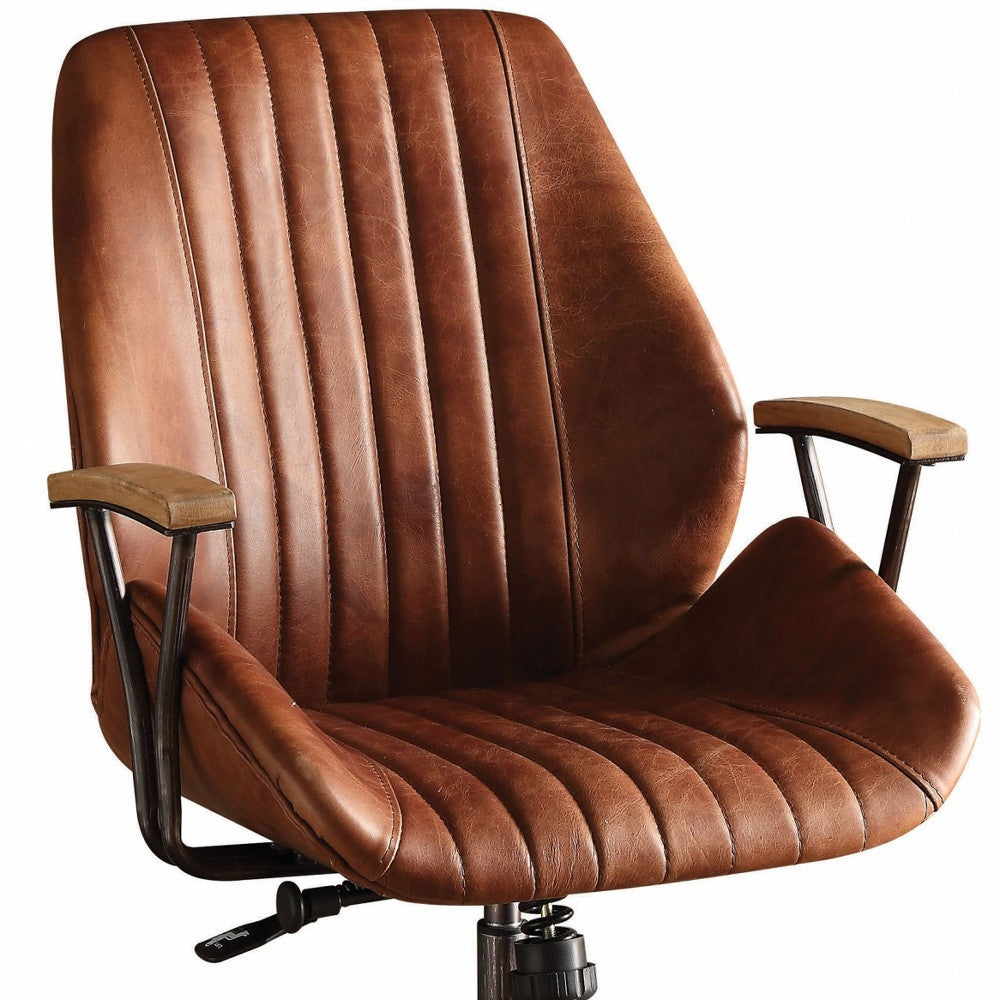 Brown Executive Office Chair | Adjustable Swivel Leather, Rolling Casters, Ergonomic Comfort