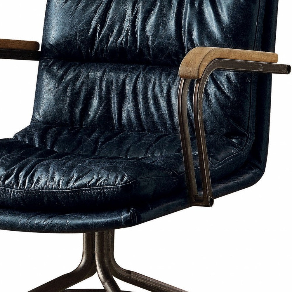 Navy Blue & Dark Brown Executive Office Chair | Swivel Leather, Rolling Casters, Premium Comfort