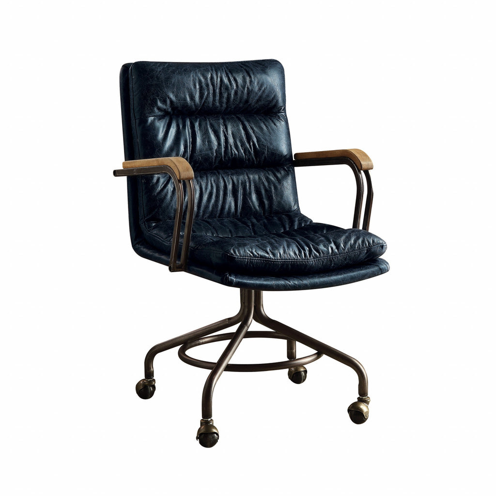 Navy Blue & Dark Brown Executive Office Chair | Swivel Leather, Rolling Casters, Premium Comfort