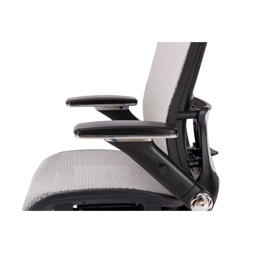 Gray High-Back Mesh Office Chair — Flip-Up Arms, Adjustable Headrest, 275 lb Capacity