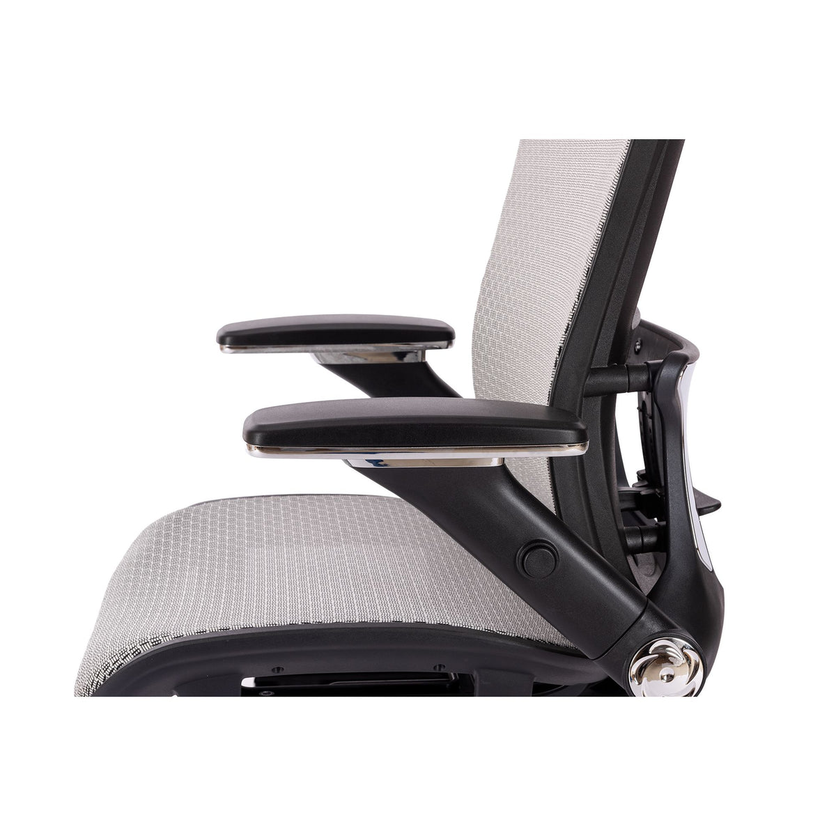 Gray High-Back Mesh Office Chair — Flip-Up Arms, Adjustable Headrest, 275 lb Capacity