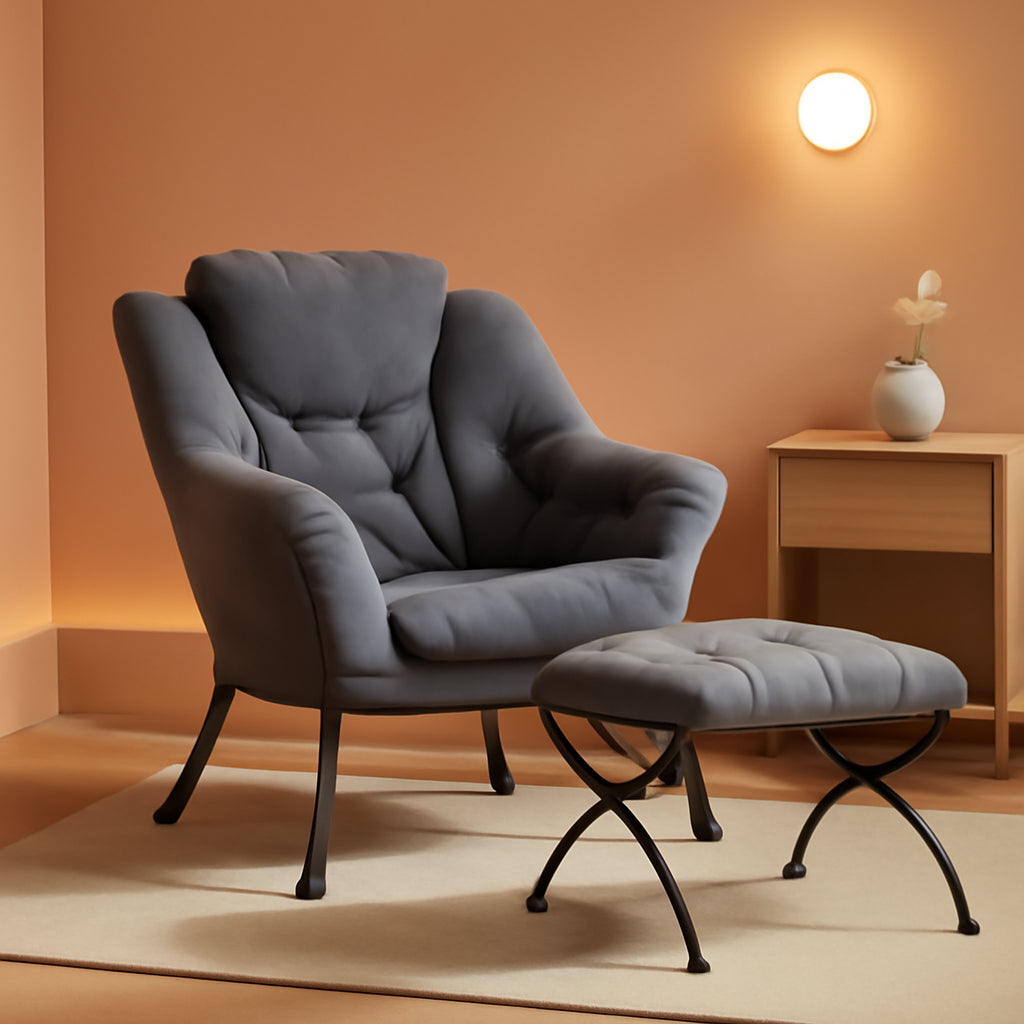 Oversized Dark Grey Ergonomic Armchair With Ottoman-0