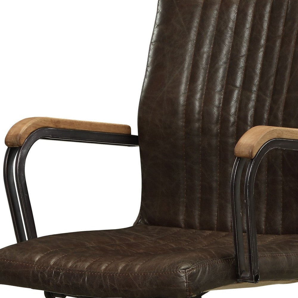 Chocolate & Black Executive Office Chair | Adjustable Swivel Leather, Rolling Casters