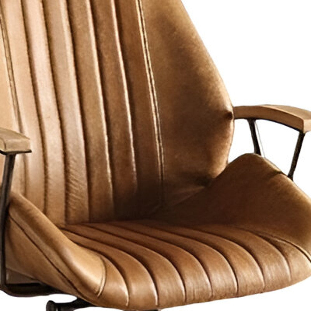 Coffee & Black Faux Leather Office Chair | Adjustable Swivel, Rolling Casters