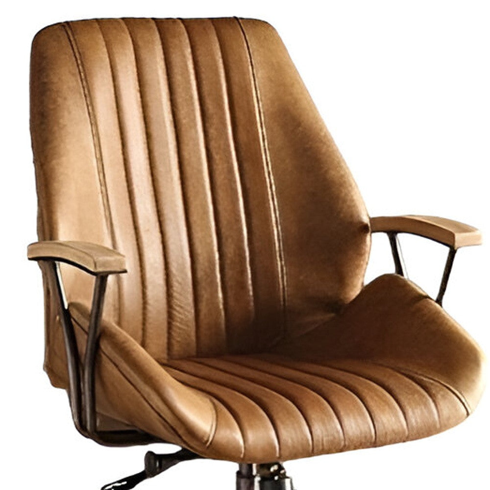 Coffee & Black Faux Leather Office Chair | Adjustable Swivel, Rolling Casters
