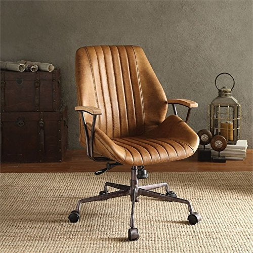 Coffee & Black Faux Leather Office Chair | Adjustable Swivel, Rolling Casters