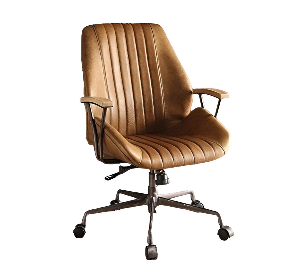 Coffee & Black Faux Leather Office Chair | Adjustable Swivel, Rolling Casters