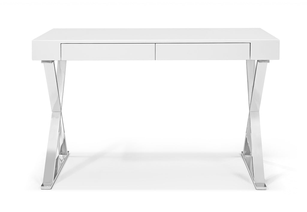 47" White and Silver Writing Desk with 2 Drawers