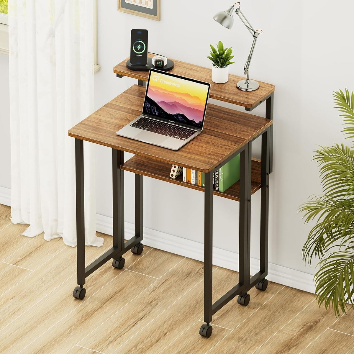 Walnut Foldable Desk With Adjustable Monitor Stand-1
