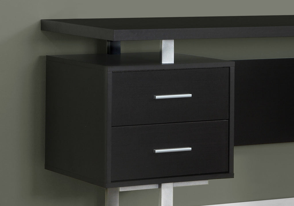 60" Black and Silver Computer Desk with 3 Drawers