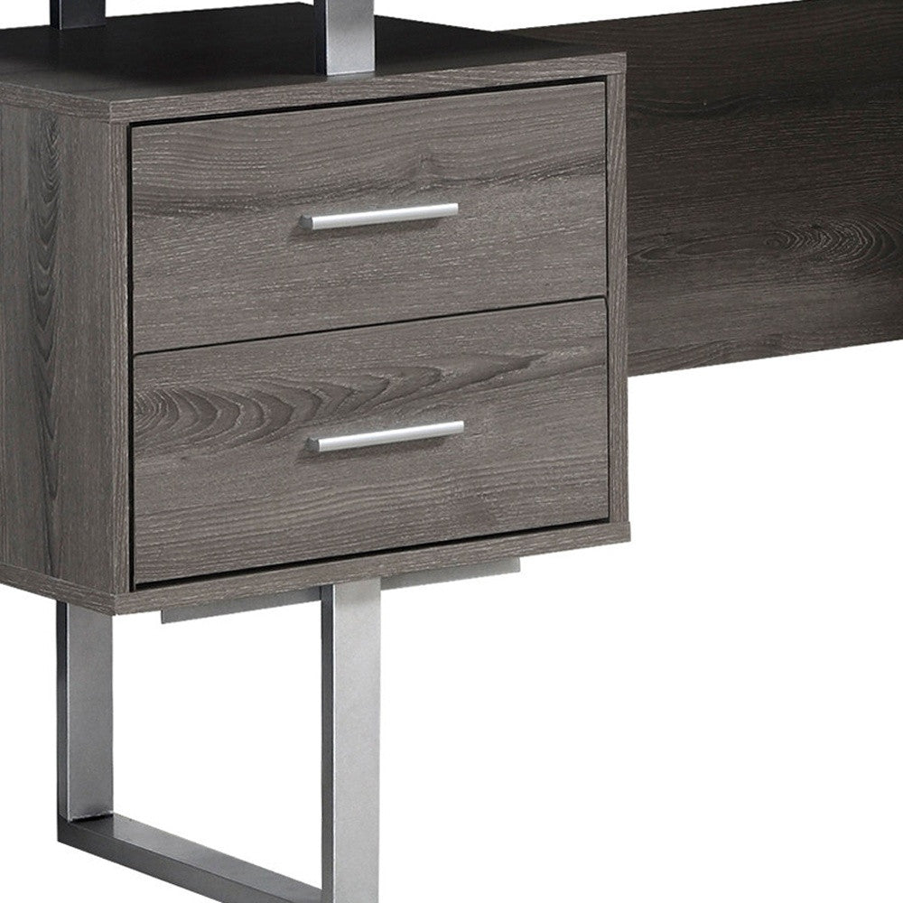 60" Taupe and Silver Computer Desk with 3 Drawers