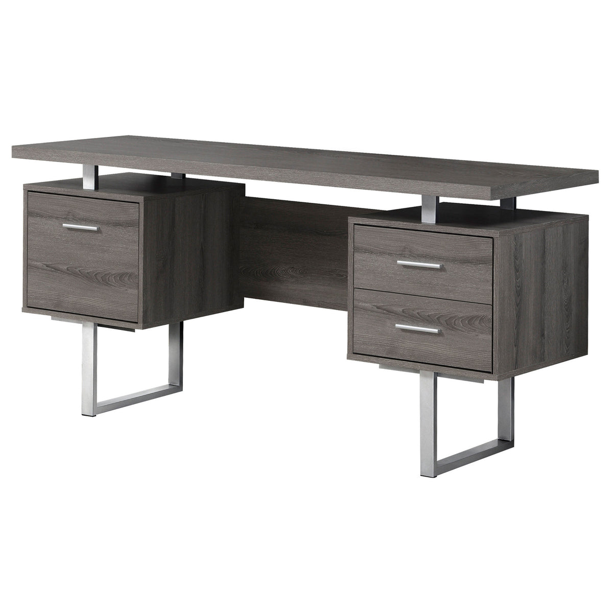 60" Taupe and Silver Computer Desk with 3 Drawers