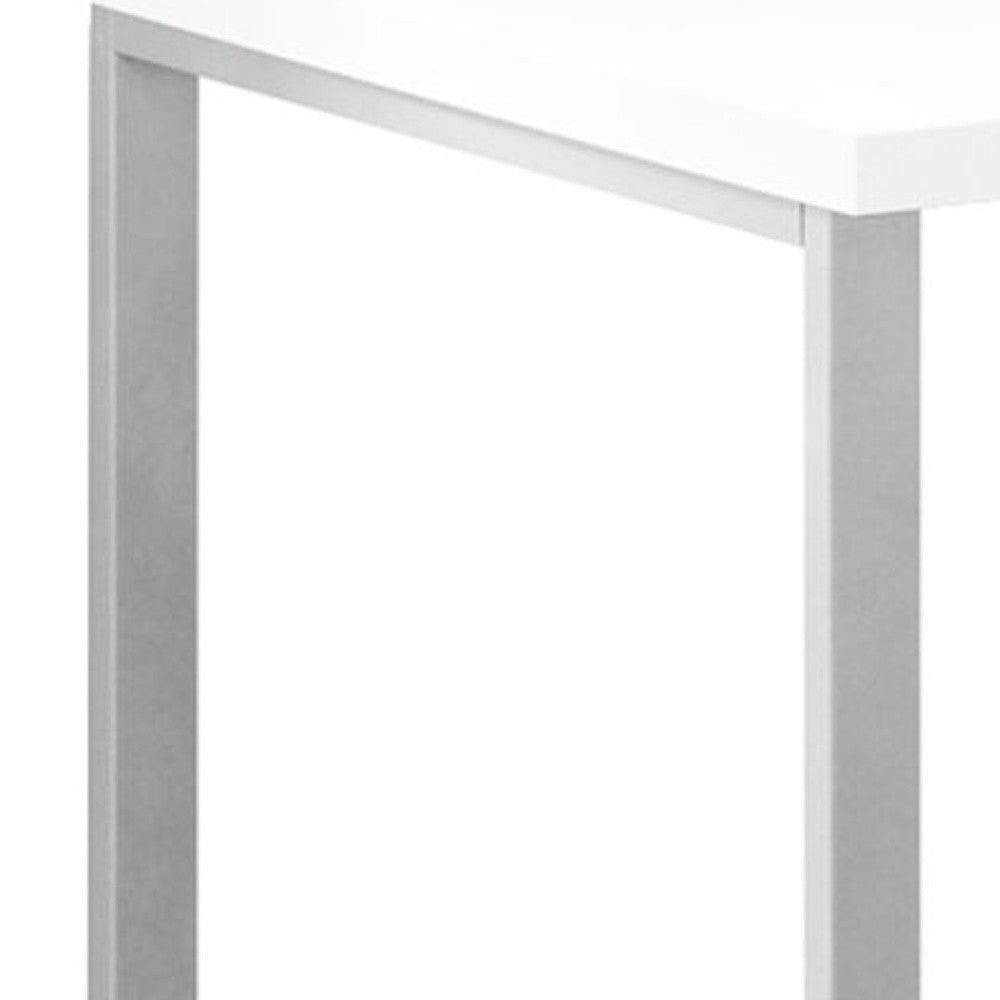 47" White and Silver L-Shaped Computer Desk with 3 Drawers