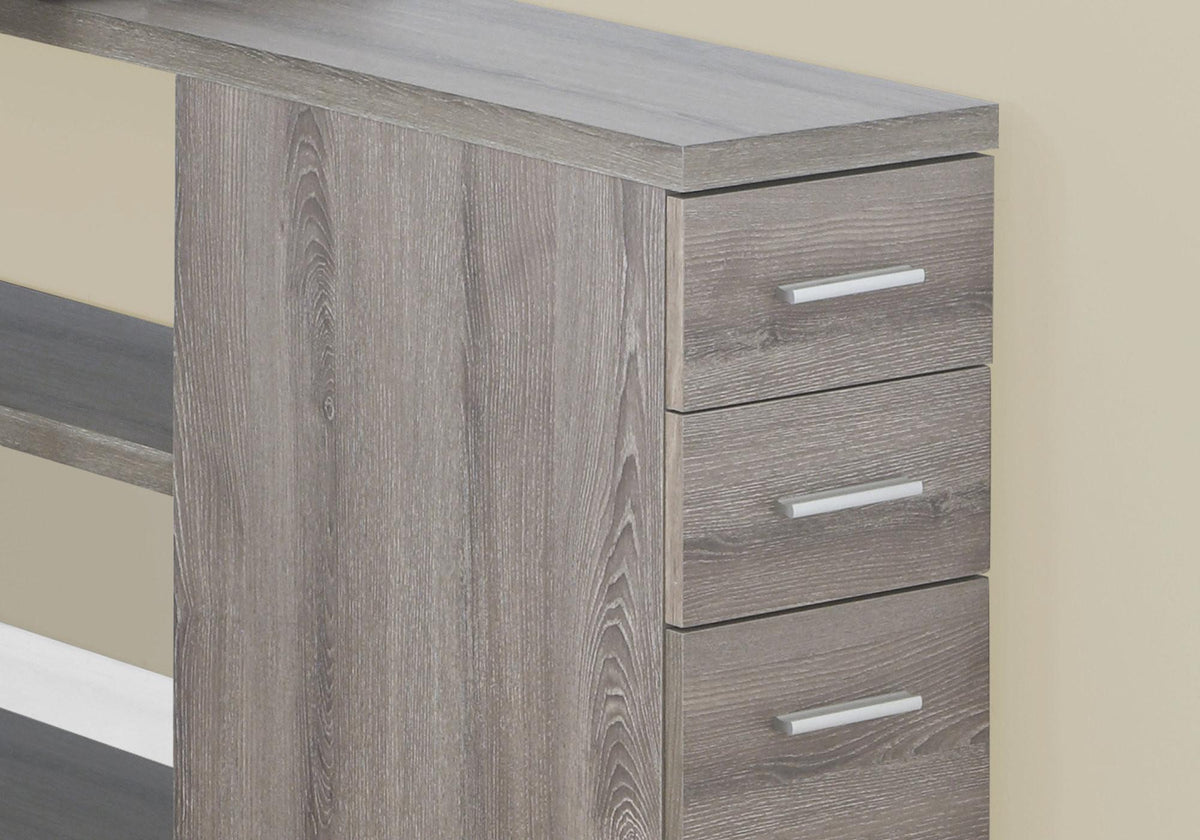 47" Taupe and Silver L-Shaped Computer Desk with 3 Drawers