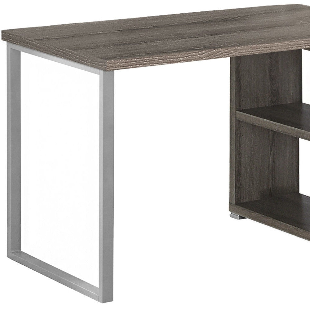 47" Taupe and Silver L-Shaped Computer Desk with 3 Drawers