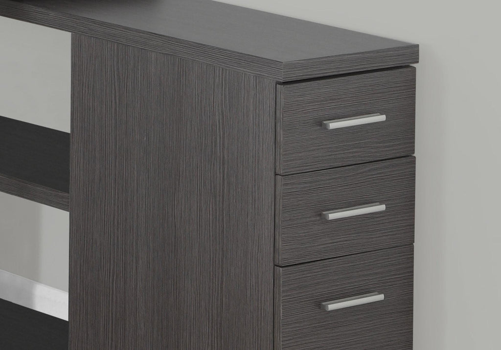 47" Gray and Silver L-Shaped Computer Desk with 3 Drawers