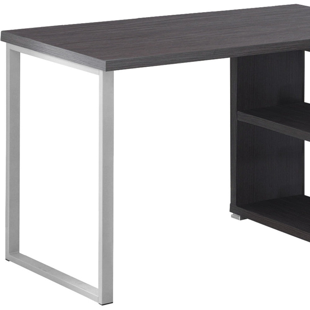 47" Gray and Silver L-Shaped Computer Desk with 3 Drawers