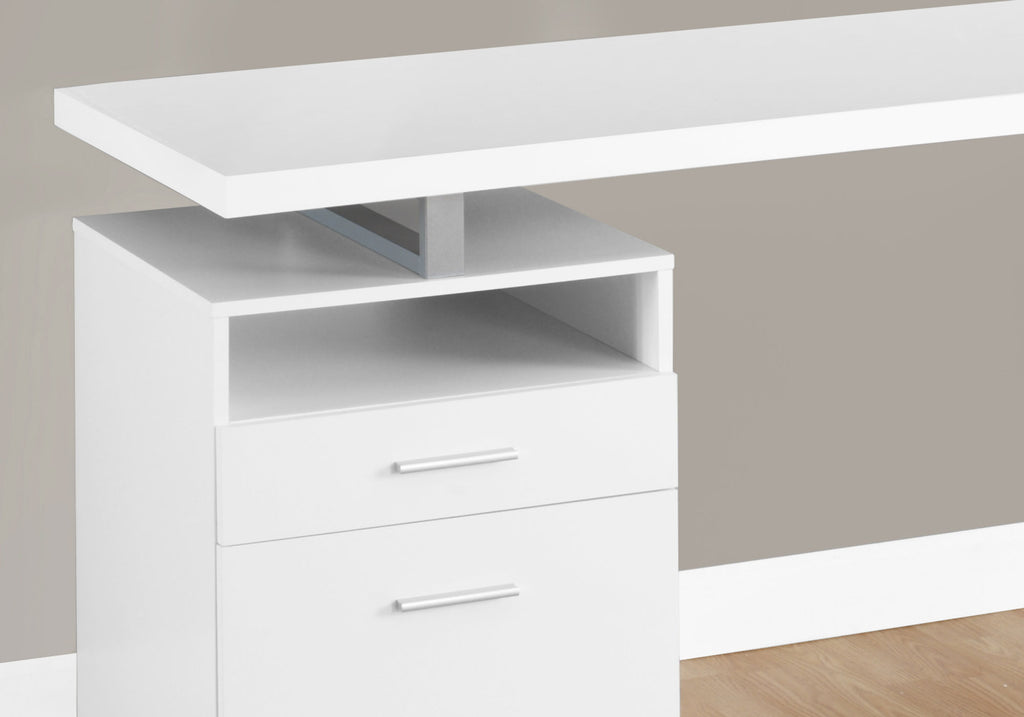 60" White and Silver Computer Desk with 2 Drawers