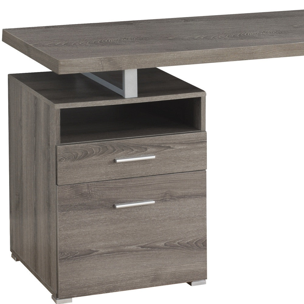 60" Taupe and Silver Computer Desk with 2 Drawers