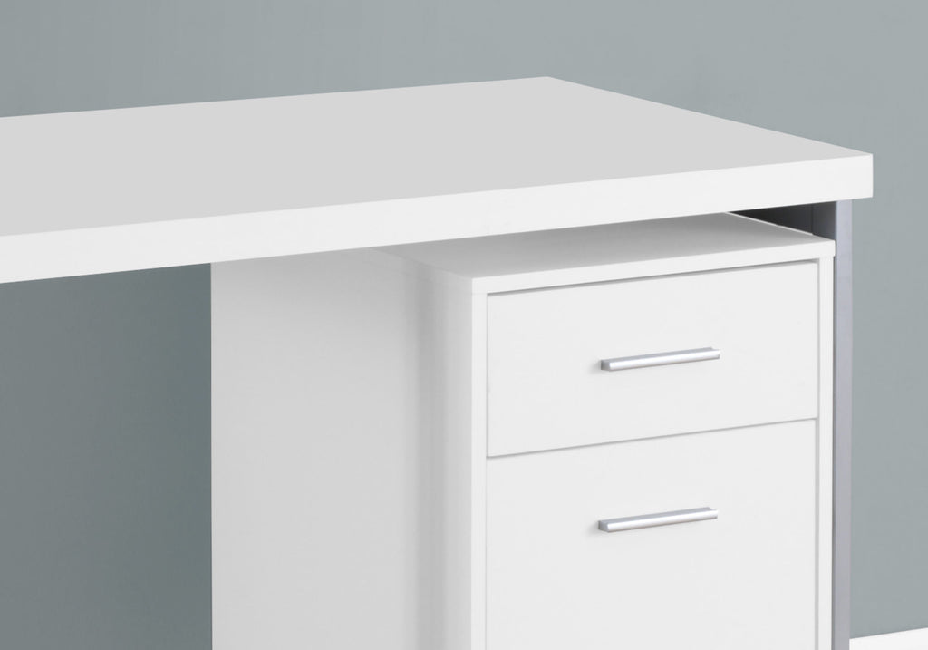 47" White and Silver Computer Desk with 2 Drawers