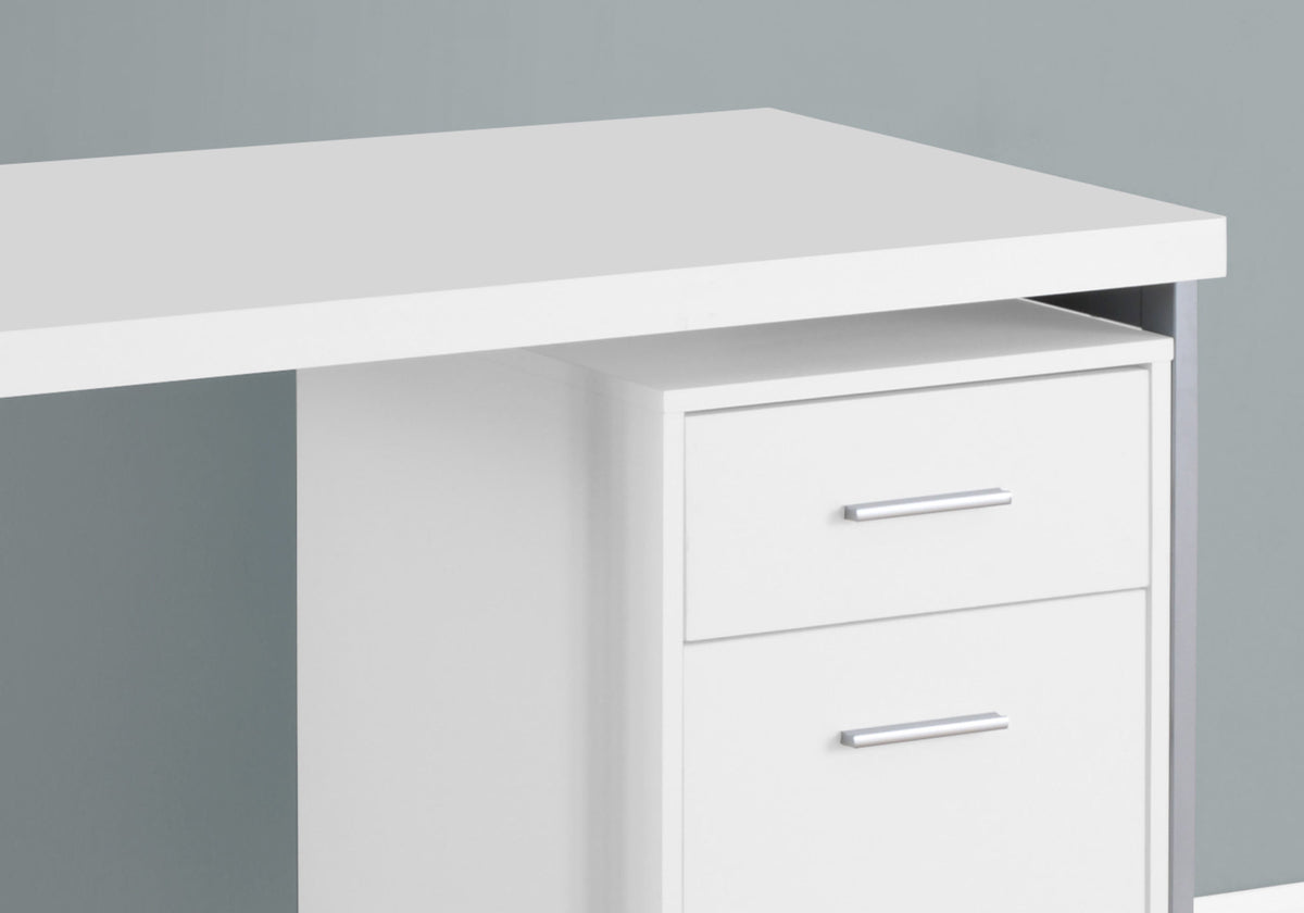 47" White and Silver Computer Desk with 2 Drawers