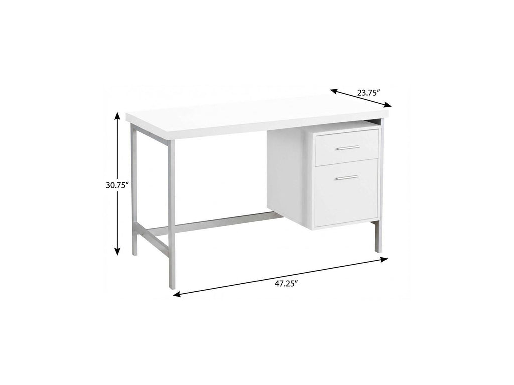 47" White and Silver Computer Desk with 2 Drawers