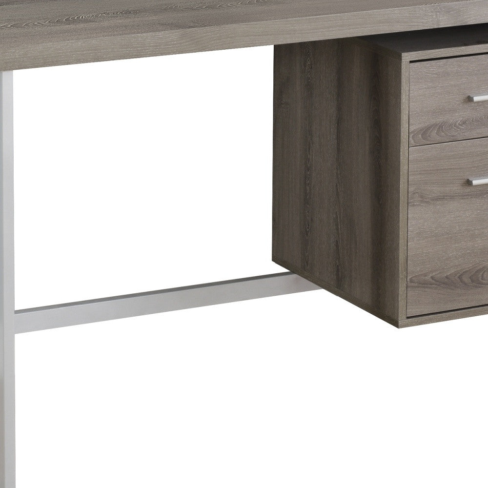 47" Taupe and Silver Computer Desk with 2 Drawers