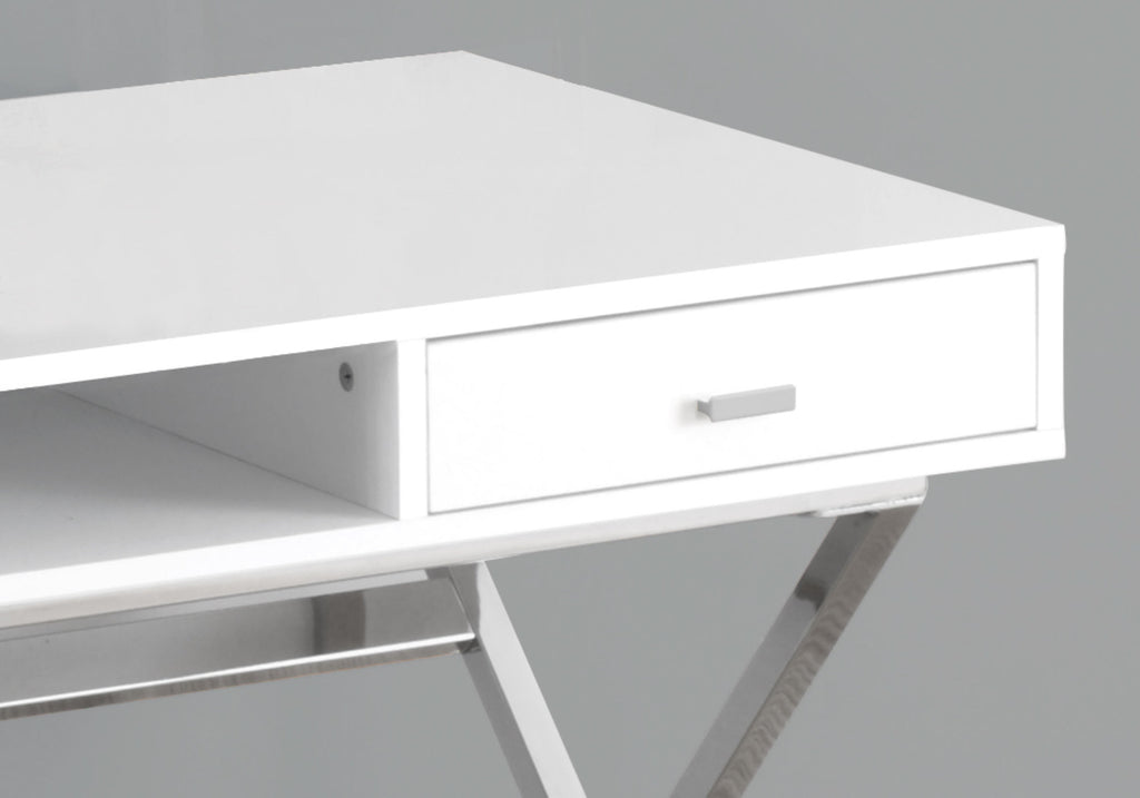 47" White and Silver Computer Desk with 2 Drawers
